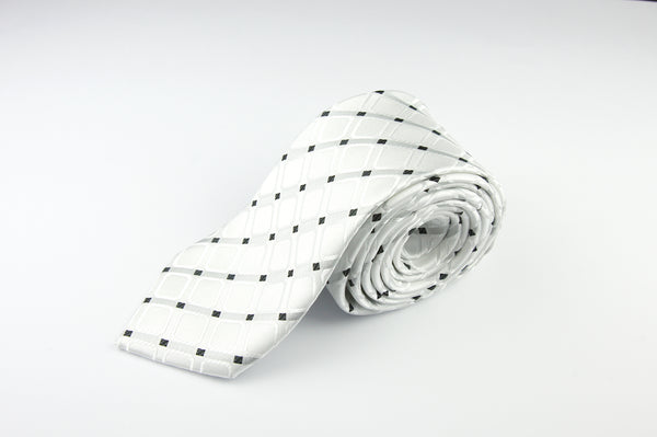 Cravată din Matase Naturala Alba cu Picatele Negre – Eleganta si Versatila